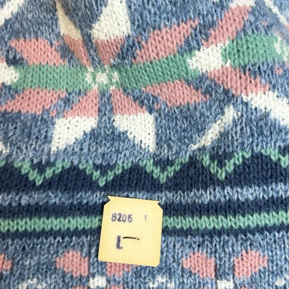 Vintage Winter Fair Isle Turtleneck Sweater Blue Multicolor Cozy Knit Large NWT